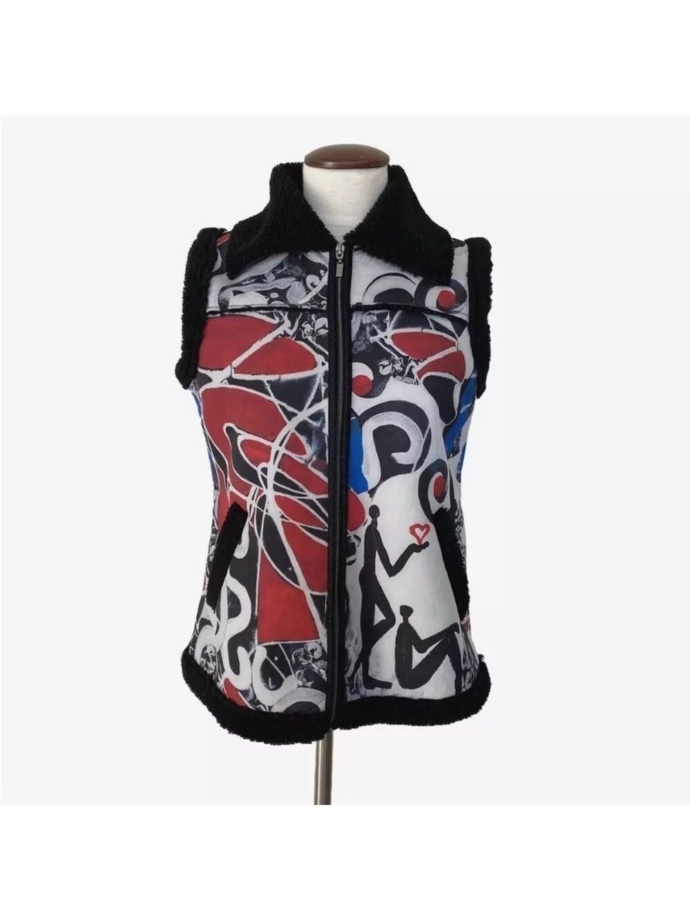 Simply Art by Dolcezza Fleece Lined Vest Abstract Print Sz M